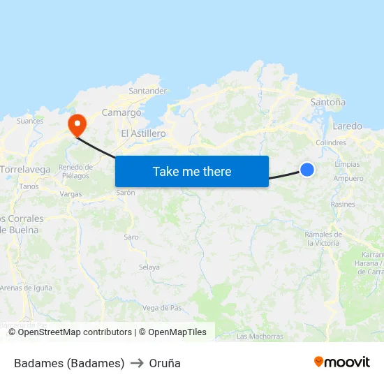 Badames (Badames) to Oruña map