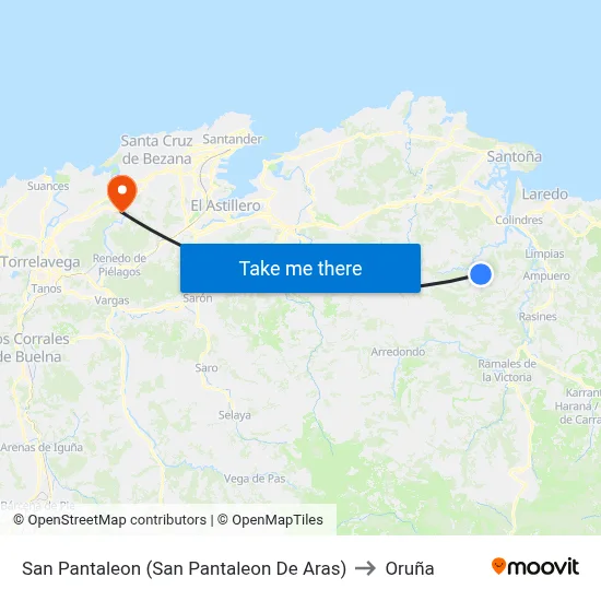 San Pantaleon (San Pantaleon De Aras) to Oruña map