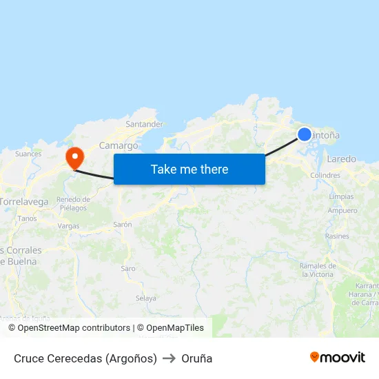 Cruce Cerecedas (Argoños) to Oruña map