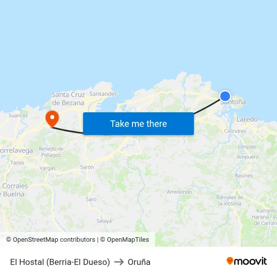 El Hostal (Berria-El Dueso) to Oruña map