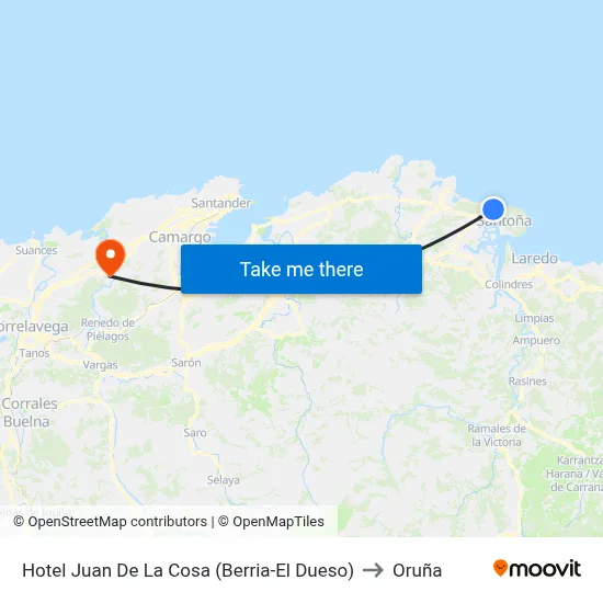 Hotel Juan De La Cosa (Berria-El Dueso) to Oruña map
