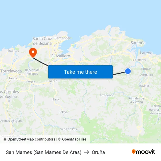 San Mames (San Mames De Aras) to Oruña map