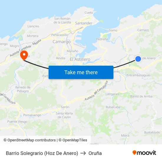Barrio Solegrario (Hoz De Anero) to Oruña map