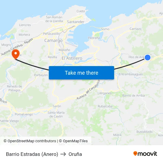 Barrio Estradas (Anero) to Oruña map