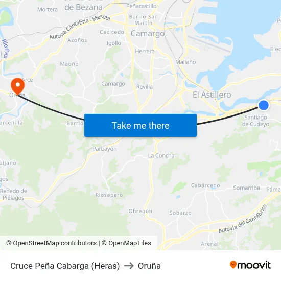 Cruce Peña Cabarga (Heras) to Oruña map
