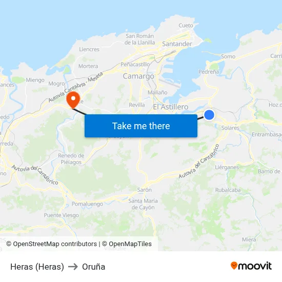 Heras (Heras) to Oruña map