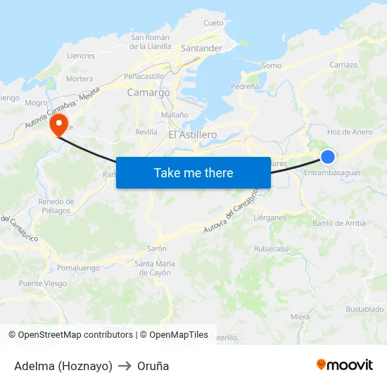 Adelma (Hoznayo) to Oruña map