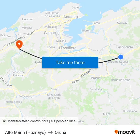 Alto Marin (Hoznayo) to Oruña map