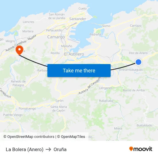 La Bolera (Anero) to Oruña map