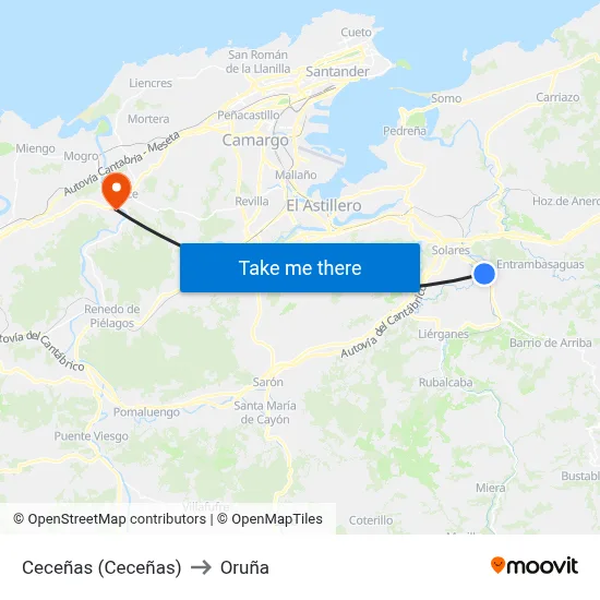 Ceceñas (Ceceñas) to Oruña map