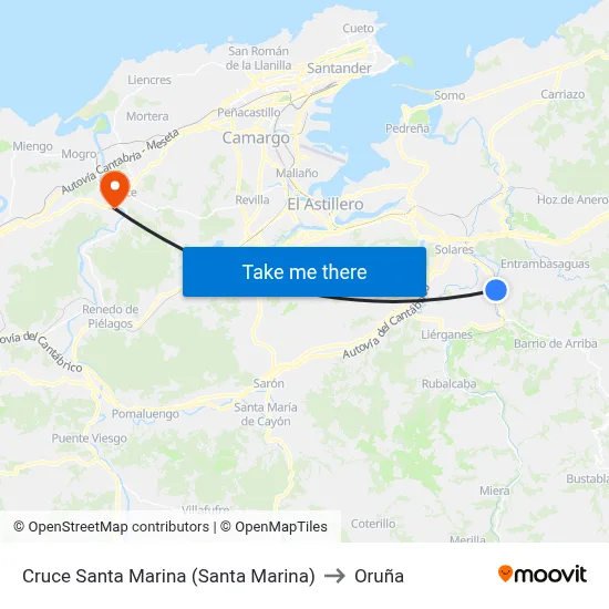 Cruce Santa Marina (Santa Marina) to Oruña map