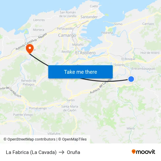 La Fabrica (La Cavada) to Oruña map