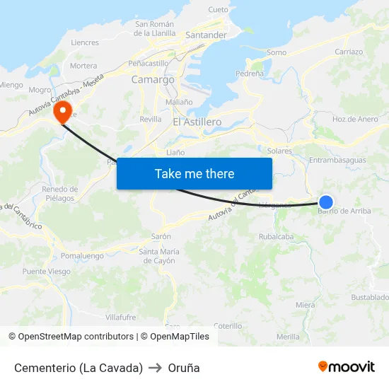 Cementerio (La Cavada) to Oruña map