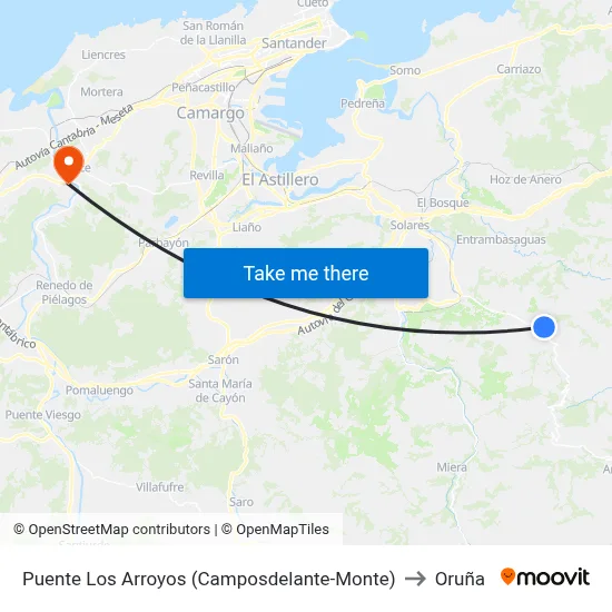 Puente Los Arroyos (Camposdelante-Monte) to Oruña map