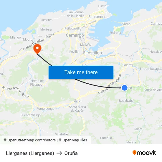 Lierganes (Lierganes) to Oruña map