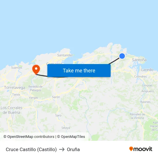 Cruce Castillo (Castillo) to Oruña map