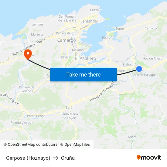 Gerposa (Hoznayo) to Oruña map