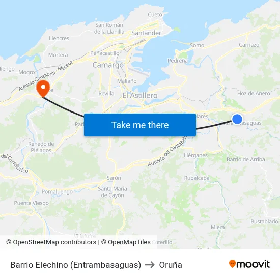 Barrio Elechino (Entrambasaguas) to Oruña map