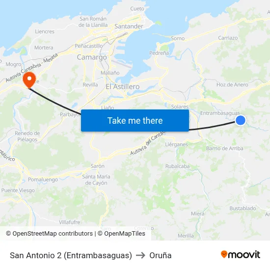 San Antonio 2 (Entrambasaguas) to Oruña map