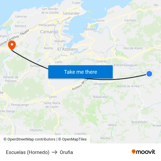 Escuelas (Hornedo) to Oruña map
