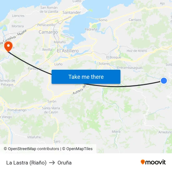 La Lastra (Riaño) to Oruña map