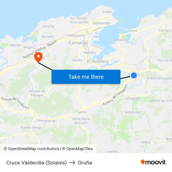 Cruce Valdecilla (Solares) to Oruña map