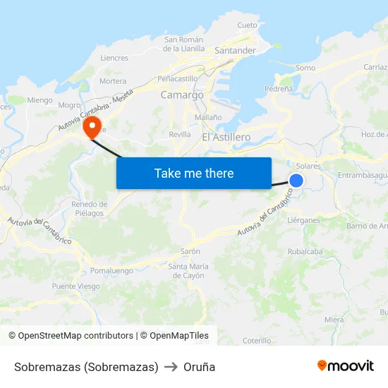 Sobremazas (Sobremazas) to Oruña map