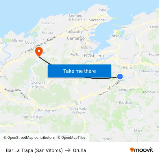 Bar La Trapa (San Vitores) to Oruña map