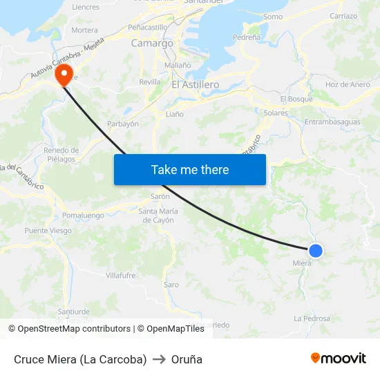 Cruce Miera (La Carcoba) to Oruña map