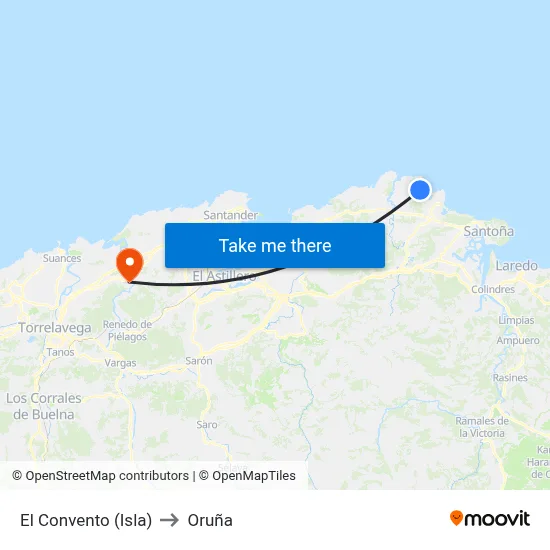 El Convento (Isla) to Oruña map