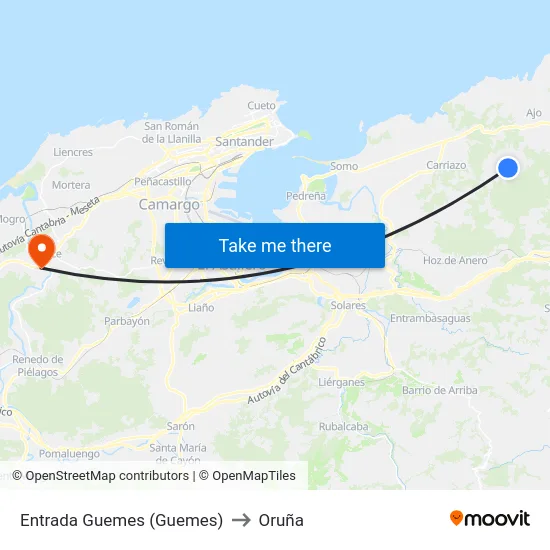 Entrada Guemes (Guemes) to Oruña map