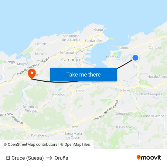 El Cruce (Suesa) to Oruña map