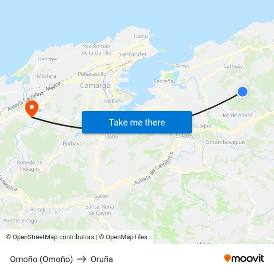 Omoño (Omoño) to Oruña map