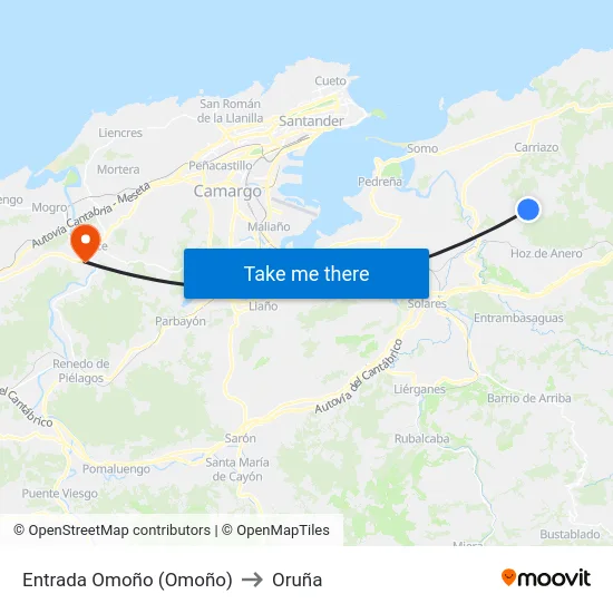 Entrada Omoño (Omoño) to Oruña map