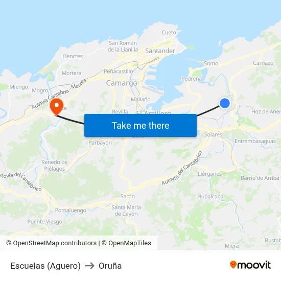 Escuelas (Aguero) to Oruña map