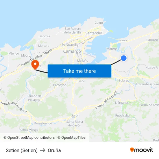 Setien (Setien) to Oruña map