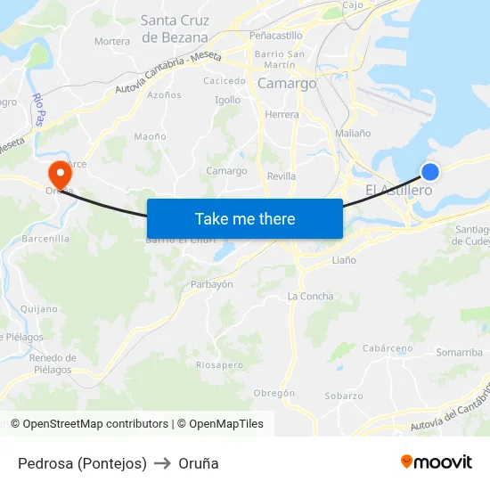 Pedrosa (Pontejos) to Oruña map