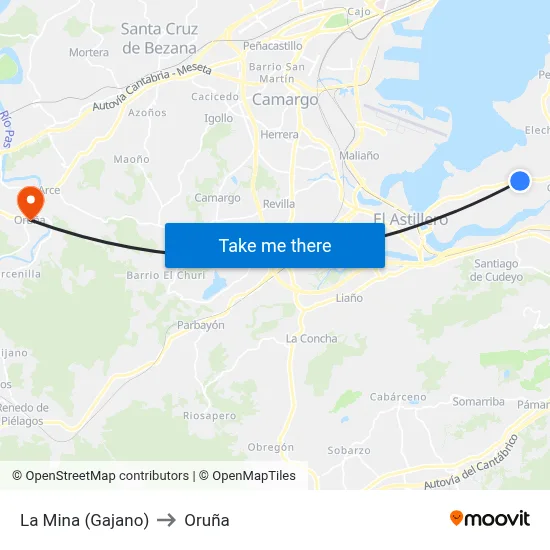 La Mina (Gajano) to Oruña map