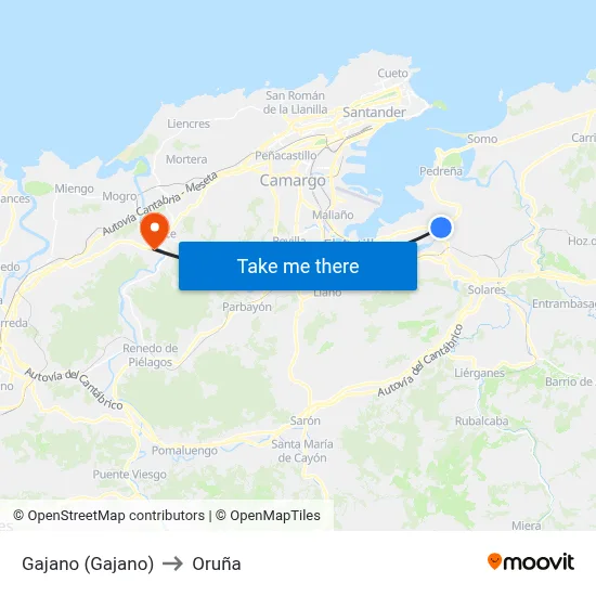 Gajano (Gajano) to Oruña map