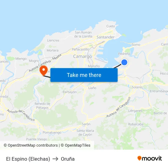 El Espino (Elechas) to Oruña map