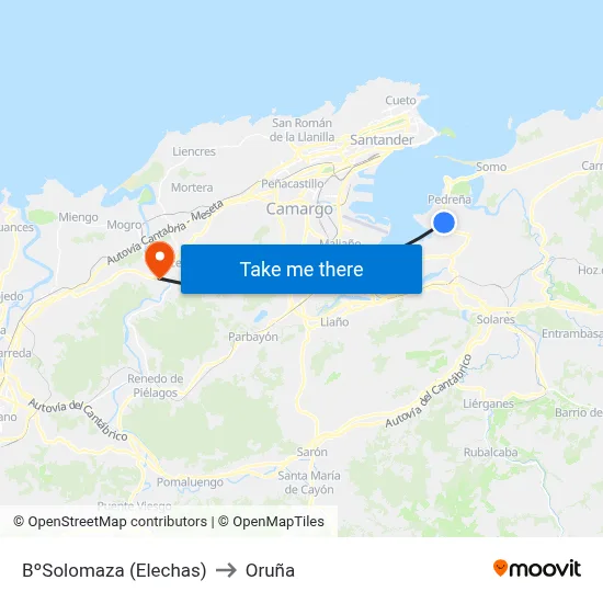 BºSolomaza (Elechas) to Oruña map