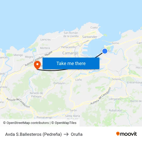 Avda S.Ballesteros (Pedreña) to Oruña map