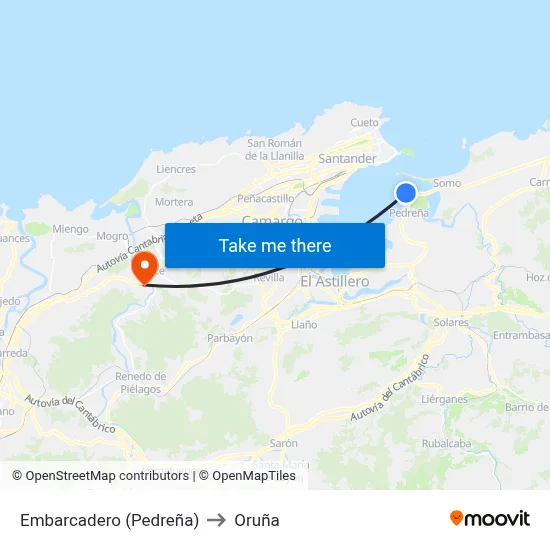 Embarcadero (Pedreña) to Oruña map