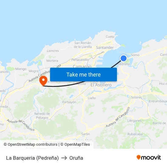 La Barqueria (Pedreña) to Oruña map