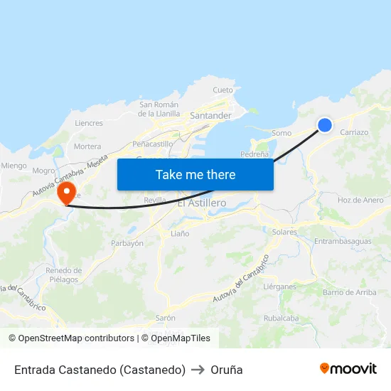 Entrada Castanedo (Castanedo) to Oruña map
