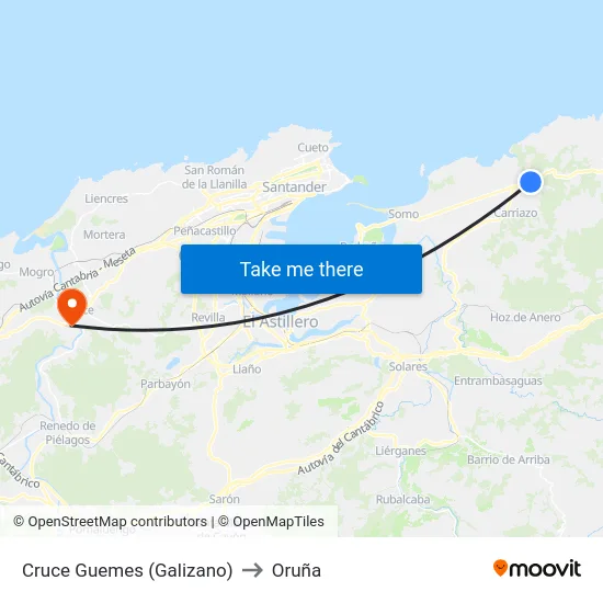 Cruce Guemes (Galizano) to Oruña map