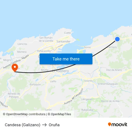 Candesa (Galizano) to Oruña map