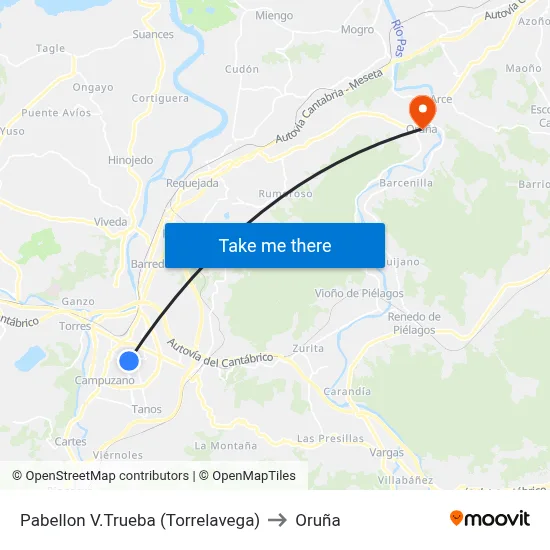 Pabellon V.Trueba (Torrelavega) to Oruña map