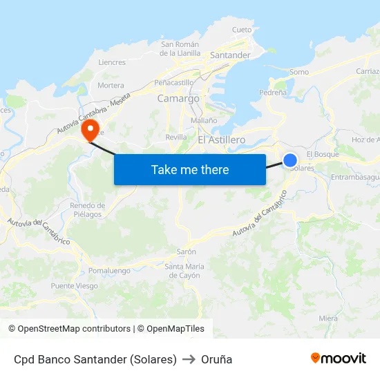 Cpd Banco Santander (Solares) to Oruña map