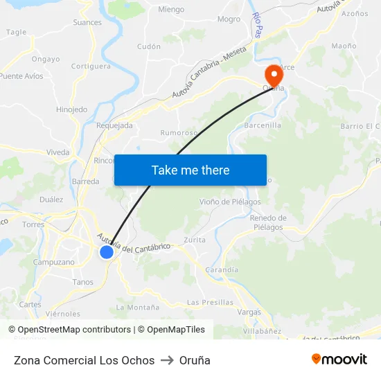 Zona Comercial Los Ochos to Oruña map